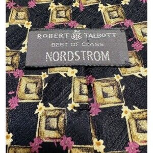 Robert Talbott Nordstrom Men's 100% Silk Tie Best of Class Black Pink Flowers